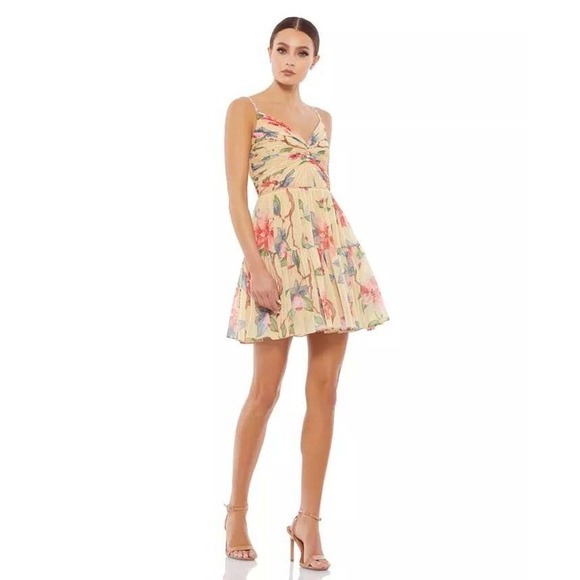 Ieena for Mac Duggal Floral Print Mini‎ Dress Ruched Sleeveless Party Size 8 - Picture 1 of 9